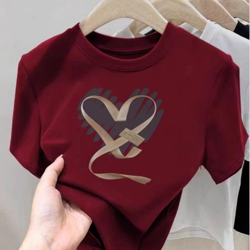 Product Introduction of Áo Thun ngắn Tay Cổ Điển Màu Đỏ Rượu Vang Vai Thường Dành Cho Nữ, Mỏng Vừa Vặn, Phong Cách Trẻ Trung Và Đẹp Trai, Áo Độc Đáo Mới Mùa Hè 2024, Được Thu Thập Bởi 1339 Người 1