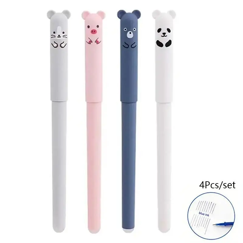 4pcs/set Cartoon Animal Design Erasable Gel Pen, Cute Writing Gel Pen, Stationery Supplies for School Office Use 4