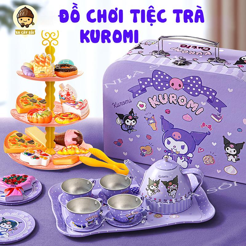 Đồ chơi vali tiệc trà chiều bánh Kuromi cho bé, có bộ ấm chén và tháp bánh xinh xắn bằng nhôm siêu bền Toy