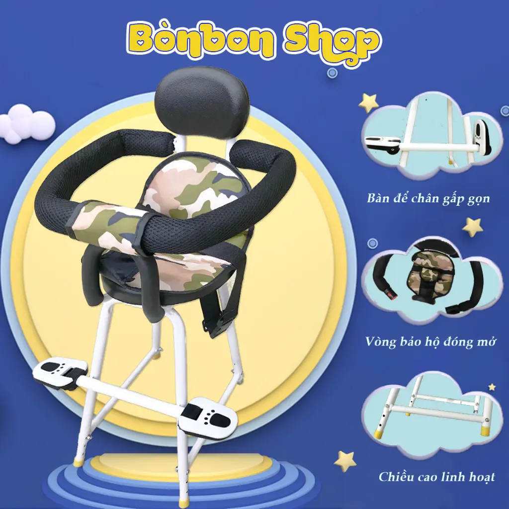 Ghế ngồi xe máy cho bé Bònbon_4C - Ghế ngồi trước đi xe ga LEAD, VISION, SH, VESPA...Xe đạp điện, Xe số cho trẻ em