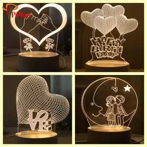 Pplus  Bentuk Hati Lampu Akrilik 3D Malam  Led/（ hangat）Warna Keren Lampu Kamar Aesthetic / Steker + sakelar lampu tidur aesthetic / hadiah lampu malam berubah warna / hadiah ulang tahun / hadiah pernikahan/promo elektronik termurah Kuning