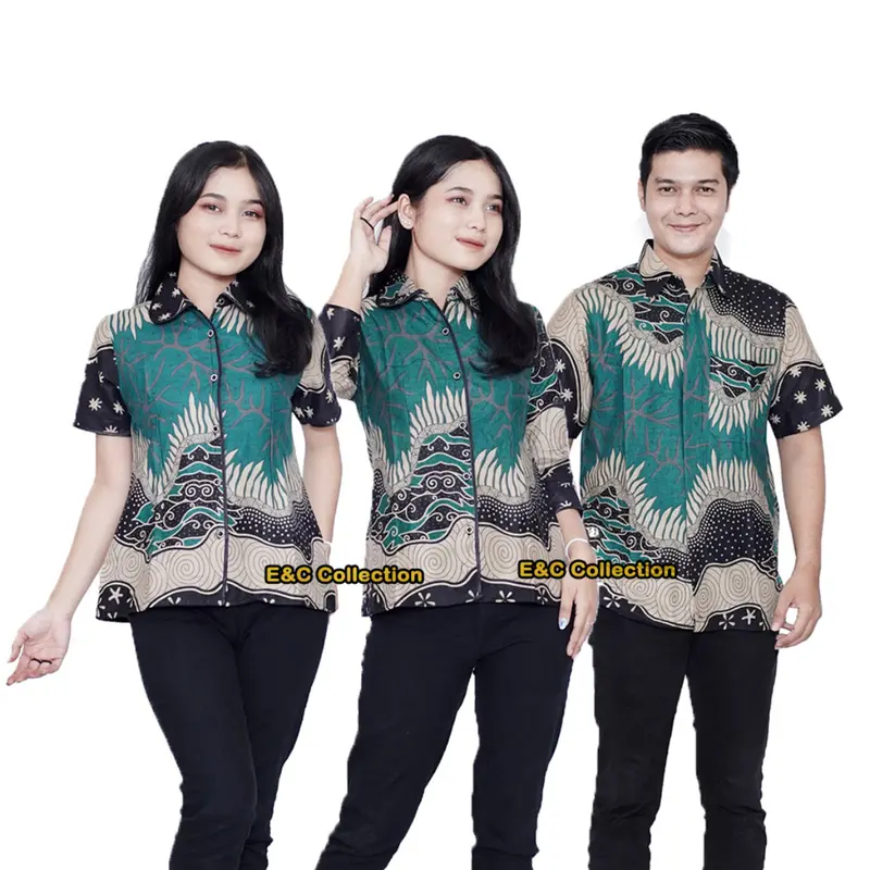 Atasan Batik Olive - Batik Couple - Batik Wanita - Hem Batik - Baju Kerja - Seragam Kantor - S-M-L-XL-XXL-3L-4L-5L Pasangan Katun Keluarga Sarimbit Panjang 0