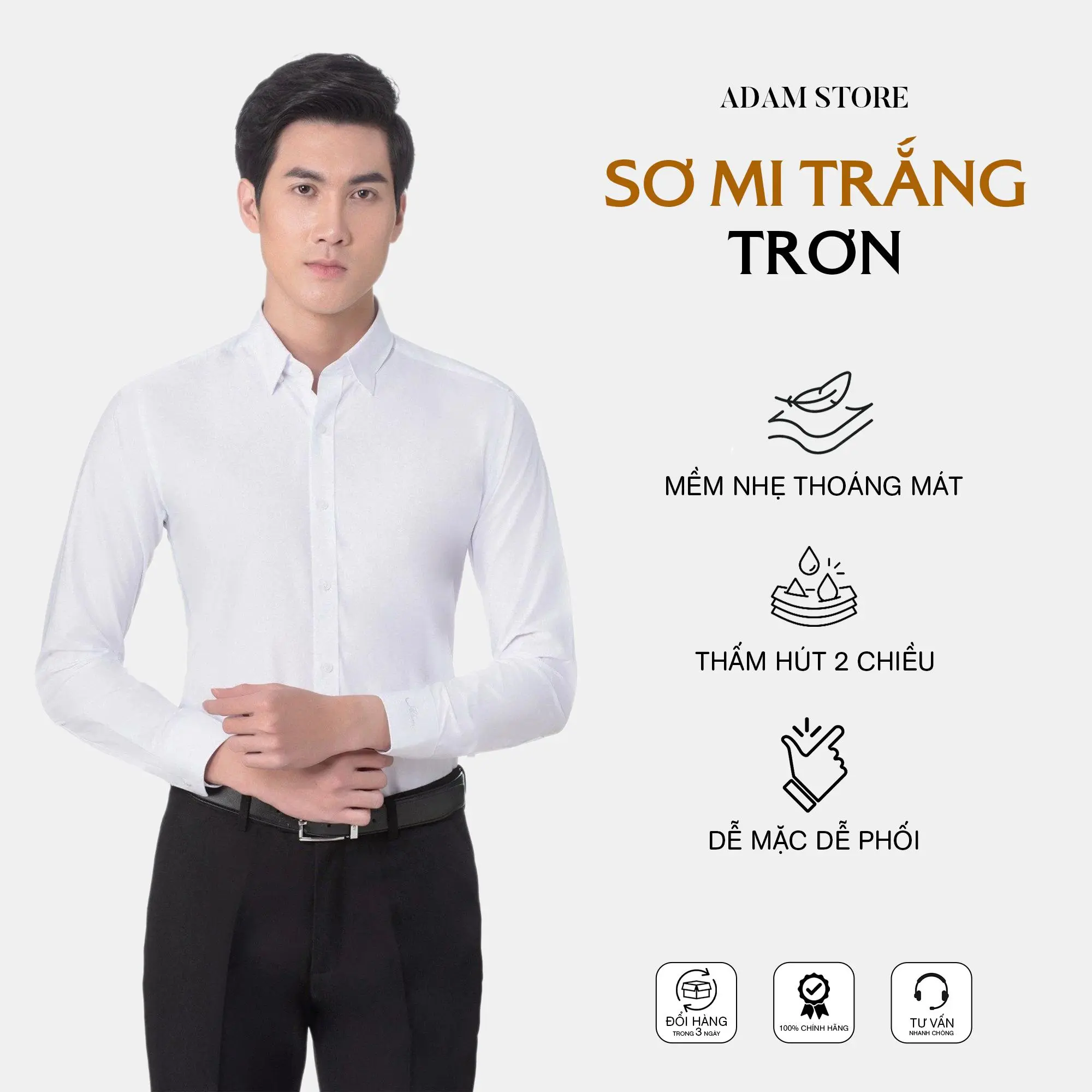 SƠ MI ADAM STORE TRẮNG TRƠN SMT Menswear Nam Văn phòng mặc đi làm ứng dụng