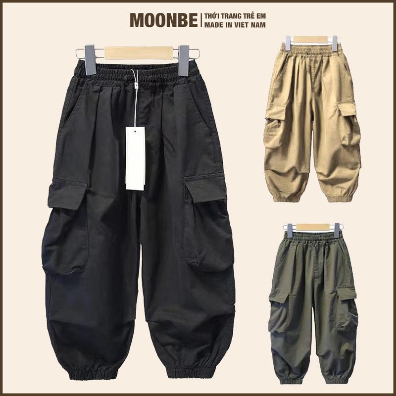 Combo 3 Quần Gió Ống Rộng Túi Hộp Cho Bé Trai Bé Gái Dáng Jogger Baggy Nam Nữ Thời Trang Moonbe Quần Gió Túi Hộp