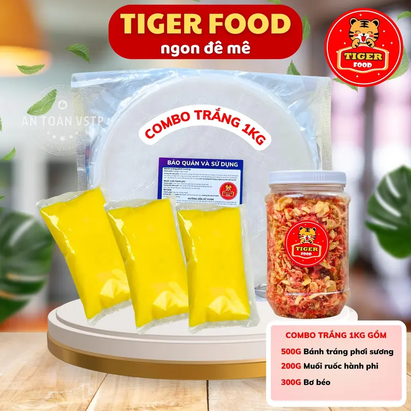 Bánh tráng phơi sương + Bơ béo + Muối tôm hành phi - TIGER FOOD - Tổng trọng lượng COMBO 1KG SIÊU NGON ăn đã cái nư banh  trang 1