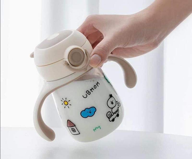 [Có QT]- Bình hút nước, hút sữa chống sặc cho bé Ubmom Hàn Quốc 260ml, có nắp bật và tay cầm dễ thương 2
