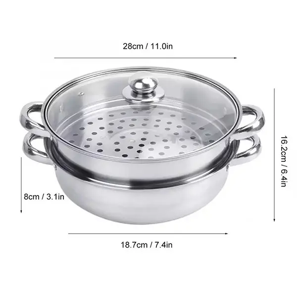 Nồi xửng hấp inox 28cm - nồi hấp đa năng 2 tầng cao cấp nắp kính 2