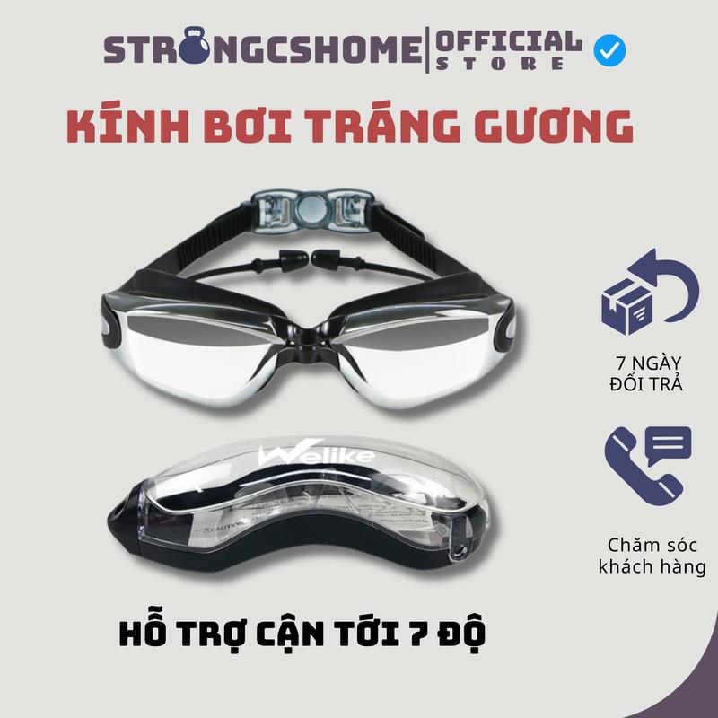 Kính bơi tráng gương Welike Tặng hộp Kính bơi cận người lớn trẻ em cao cấp chống nước an toàn cho bé chống mờ bảo vệ mắt Cao Su Phụ Kiện Sport