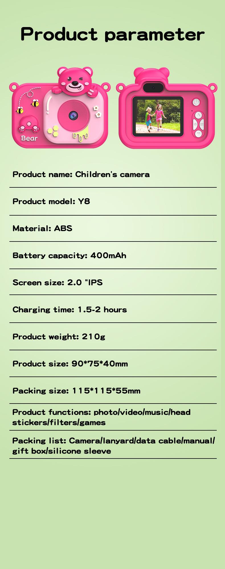 Product Introduction of New children's camera with front and rear dual camera cartoon camera toy, high pixel camera, anti fall gift 14
