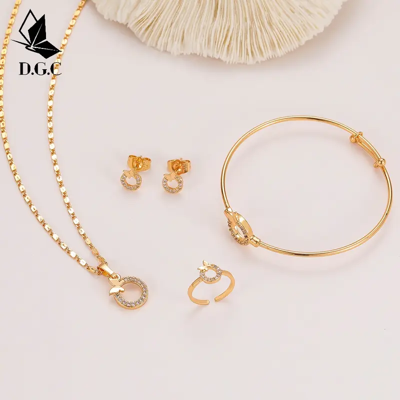 ♥✅COD✨Titanium Set Perhiasan Anak Perempuan Satu Set Gelang Kalung Cewek Anting Dan Cincin D446 0