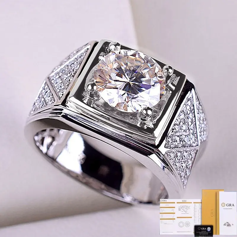Nhẫn moissanite dành cho nam giới, Màu bạc , có chứng chỉ GRA miễn phí, 925