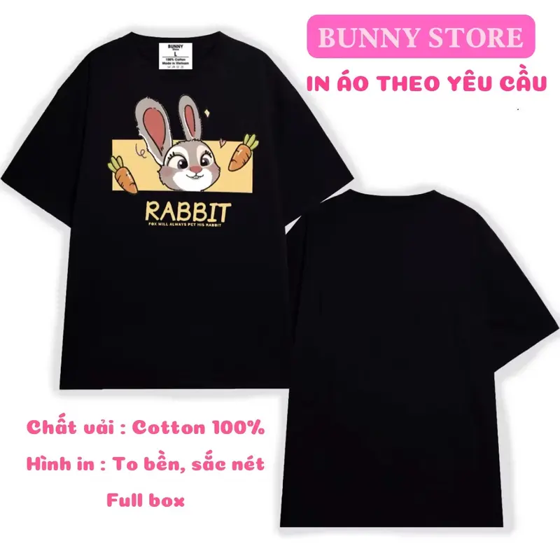 [ NHẬN IN ÁO THEO YÊU CẦU ] Áo Thun Dành Cho Các Cặp Đôi In Hình Thỏ Và Cáo Form Rộng, Tay Lỡ, Cổ Tròn, 250SGM 2