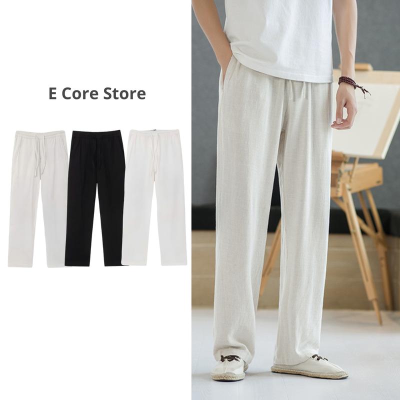 (Có BigSize) Quần đũi dài nam E Core Store chất liệu đũi xước tổng hợp co giãn nhẹ cạp chun dây rút Pants Menswear Có Túi Đen
