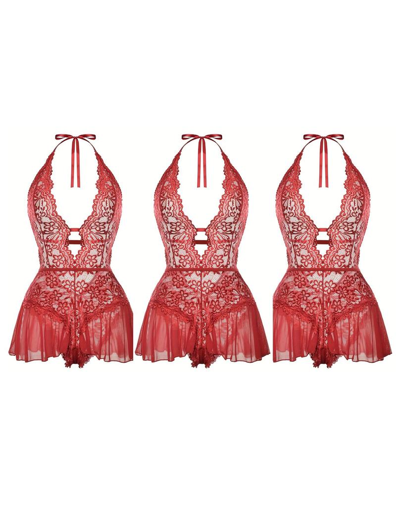 Product Introduction of Women's Solid Floral Lace Backless Sexy Lingerie Bodysuit, Naughty Lingerie, Elegant Sexy Cut Out Tie Back Lingerie Bodysuit for All Seasons, Women's Sexy Underwear for Daily Wear 18