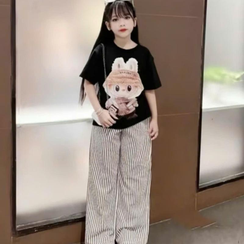 Bộ Loang croptop in hình labubu dễ thương cho bé gái size 13-44kg (MSH4)