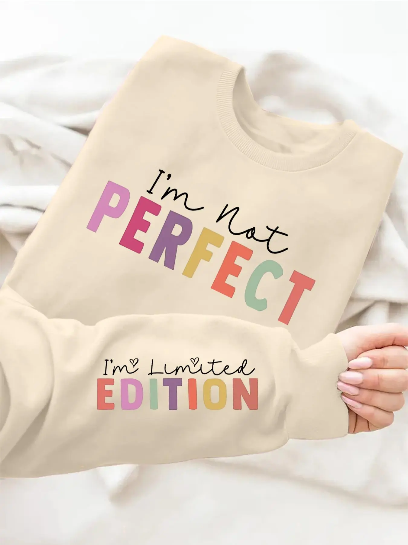 Women's Letter Print Round Neck Sweatshirt, Casual Long Sleeve Pullover for Daily Wear, Ladies Clothes for All Seasons