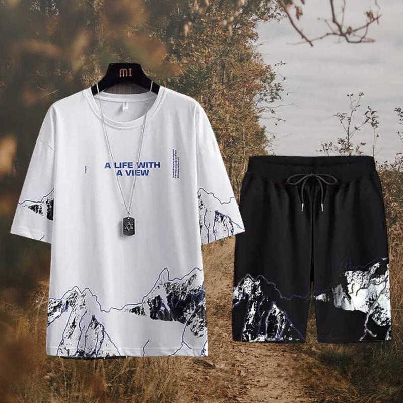 Setcel Kaos Lengan Pendek dan Celana Pendek STELAN VIEW Motif Sablon Premium keren  Setelan 2
