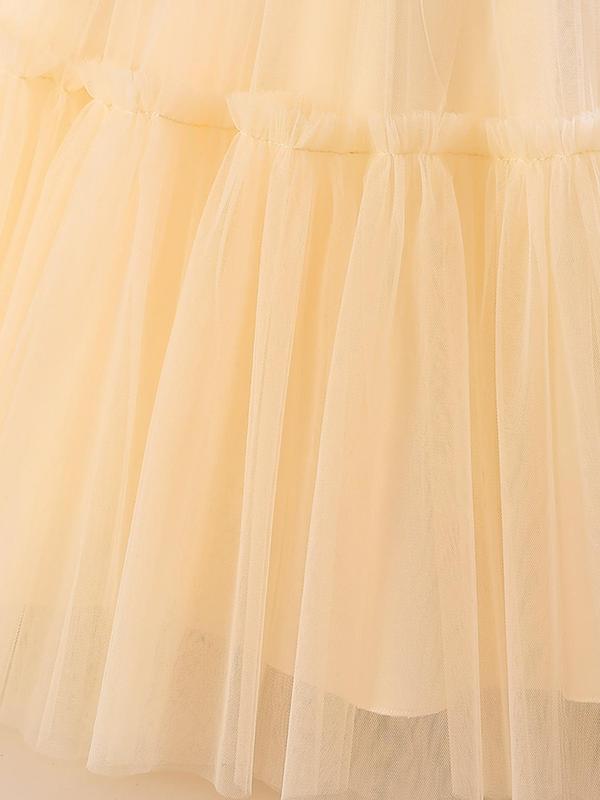 Girl's Contrast Sequin Bow Decor Tulle Dress, Elegant Round Neck Short Sleeve Fit & Flare Dress for Party, Kids Clothes for All Seasons 3