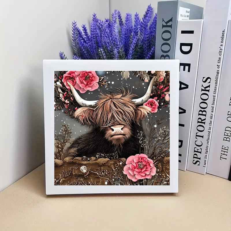 Highland Cow Pattern DIY Diamond Painting Kit without Frame, 6 Counts/Set 5D Diamond Painting Cross Stitch Kit, DIY Decor Painting for Bedroom Living Room 3