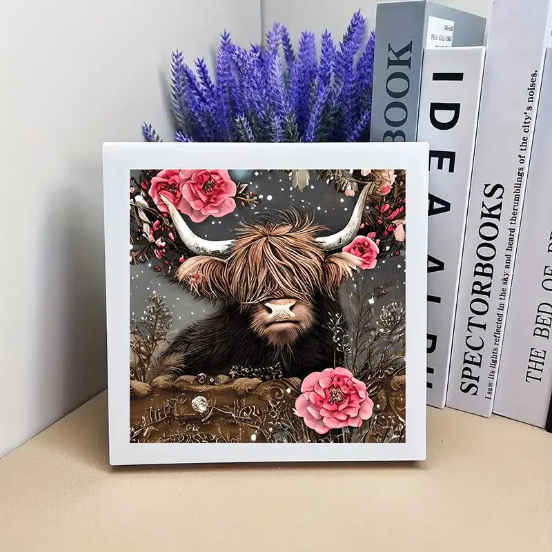 Highland Cow Pattern DIY Diamond Painting Kit without Frame, 6 Counts/Set 5D Diamond Painting Cross Stitch Kit, DIY Decor Painting for Bedroom Living Room 3