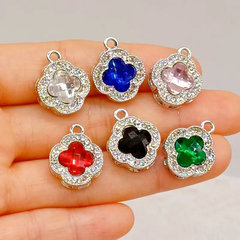 DIY Color-Preserving Inlaid Four-Leaf Clover Pendant Necklace Women's Light Luxury Earring Bracelet Pendant Sweater Chain Jewelry Color Matching