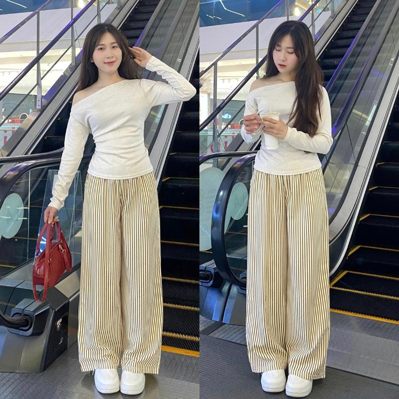 Quần Dài Nữ Kẻ Sọc NHIỀU MÀU phong cách streetwear, Quần ống rộng vải xốp nhăn dành cho nam nữ Molly Fashion 4
