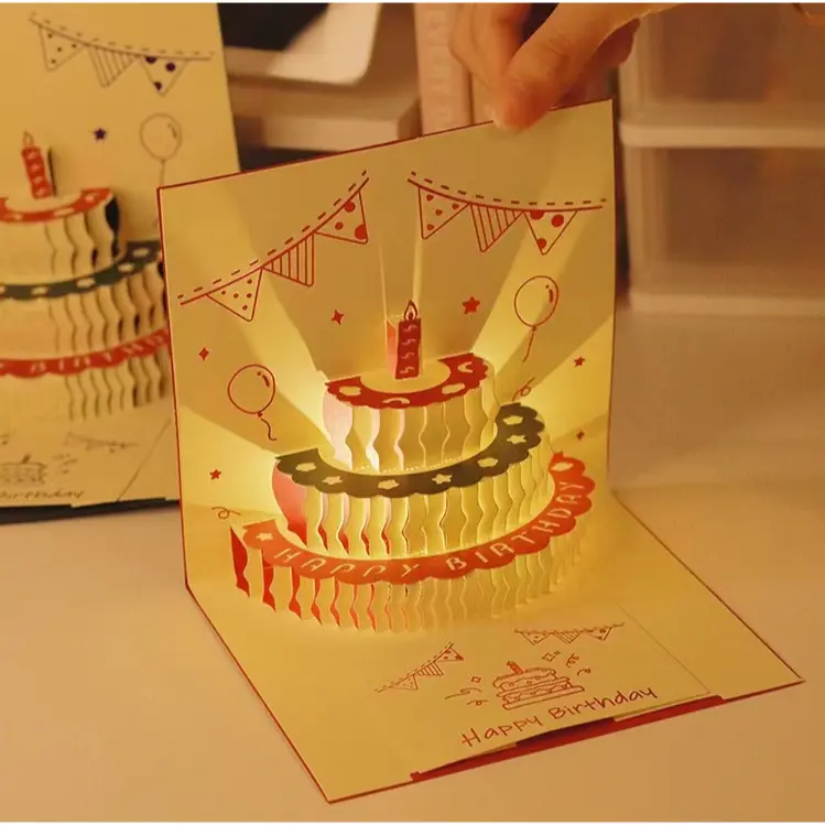 Kartu Ucapan Pop Up 3D Bentuk Kue Ulang Tahun Dengan Lampu + Musik Cards 2