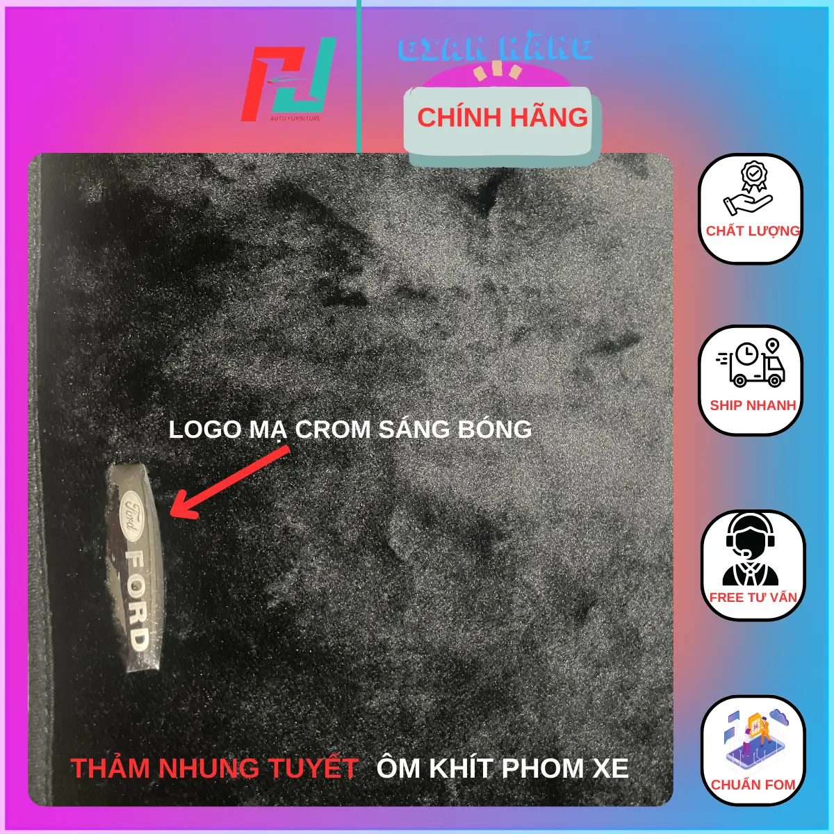 Taplo chống nóng. Nhung Tuyết , logo mạ crom sóng bóng
