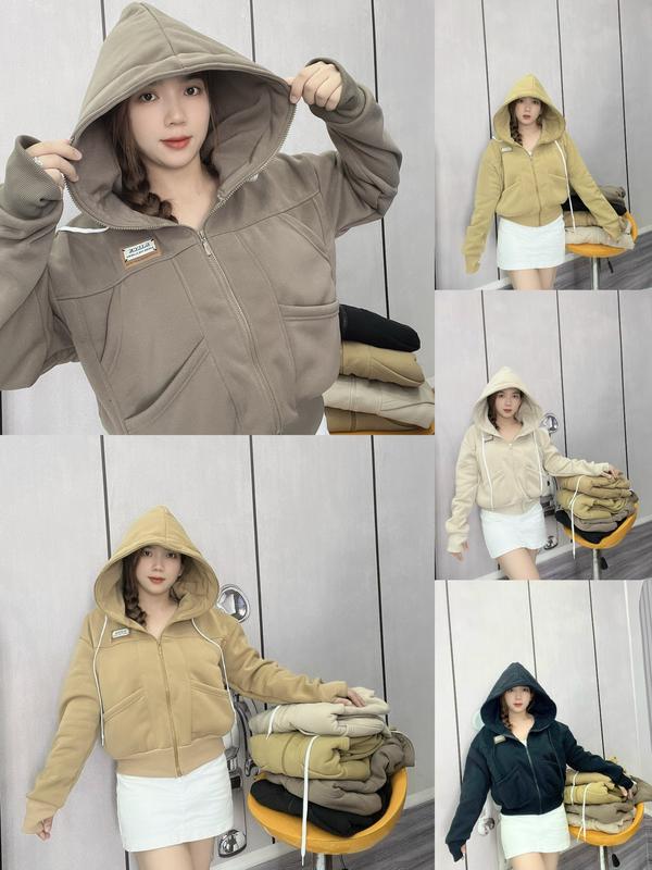 Áo Khoác Nỉ - Áo Khoác Nữ Form Lửng 6 Túi Nón To Tay Xỏ Ngón SUSUSHOP Top Hoodie Zíp mã FL11- FL15. Women Có Túi