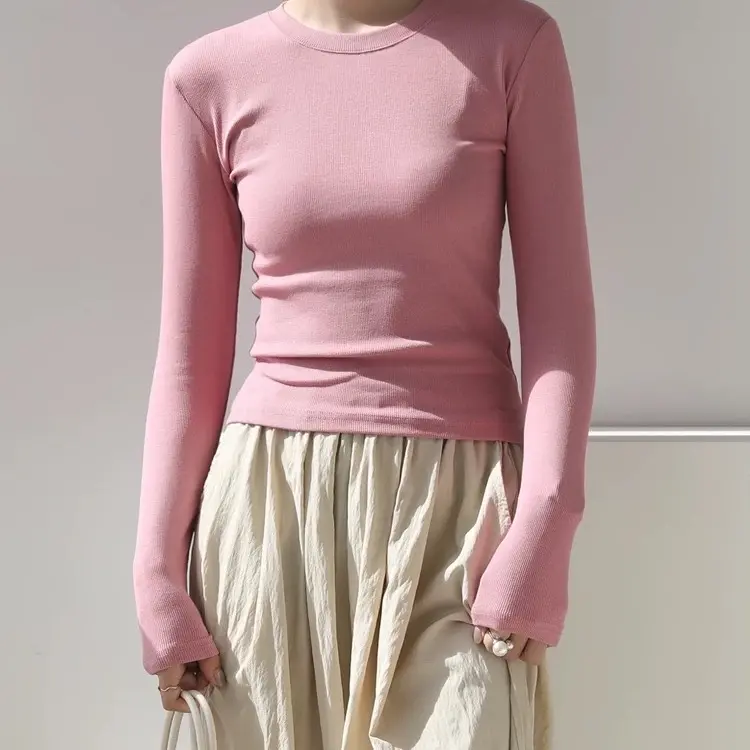 Áo BORIP Tay Dài Cổ Tròn Ôm Gọn Tôn Dáng Top Nữ Women Thun