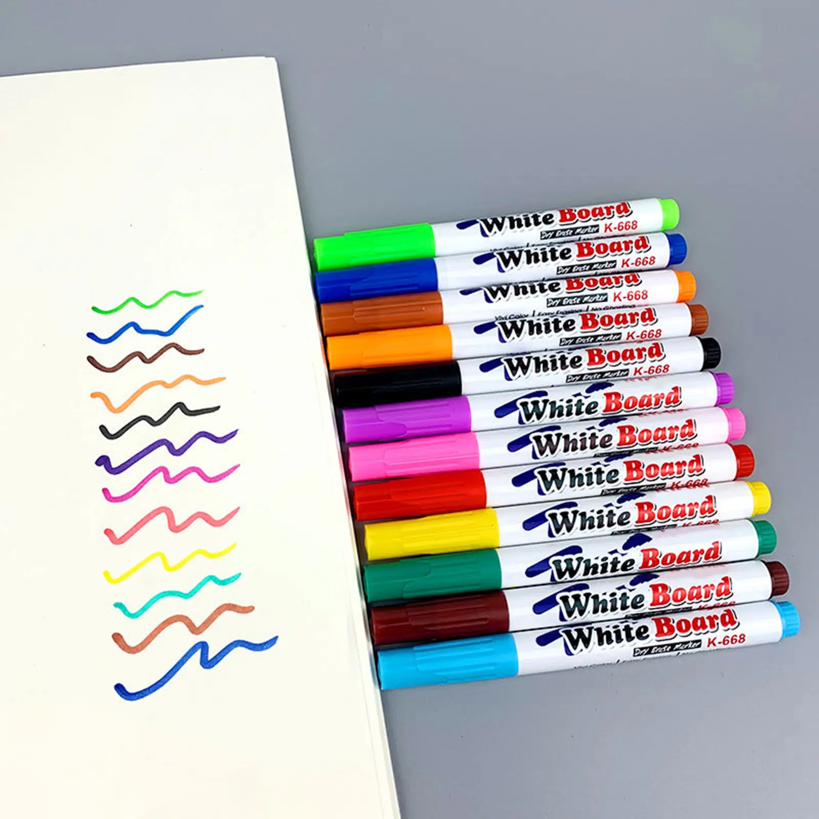 12 Colors Whiteboard Markers Erasable Colored Marker Pens Colored Marker Pens Refillable for School Class Office