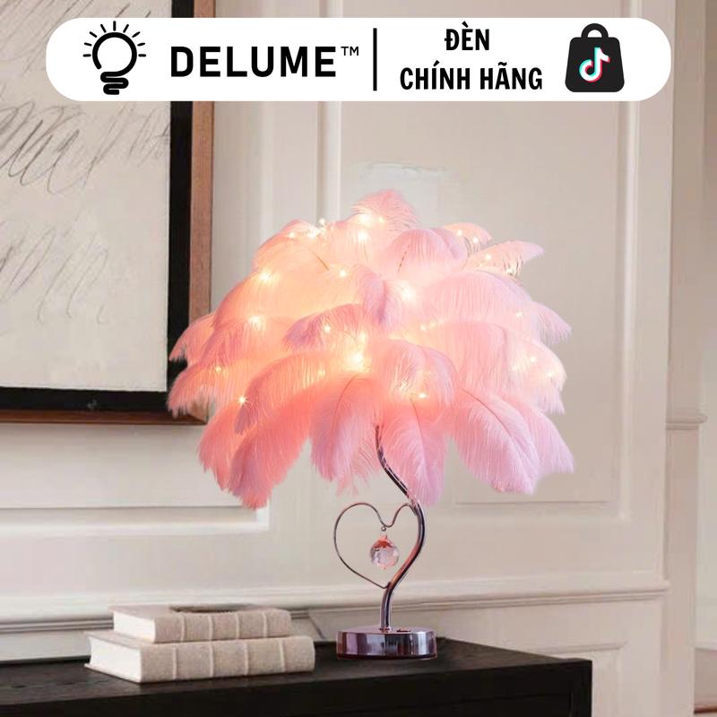 DELUME_ FL6 _ Đèn Lông Vũ Thiết Kế Hiện Đại Thân Kim Loại Hình Trái Tim Lông Vũ Mềm Mại Dễ Tạo Kiểu Dùng Làm Đèn Ngủ Decor Phòng Khách 2024