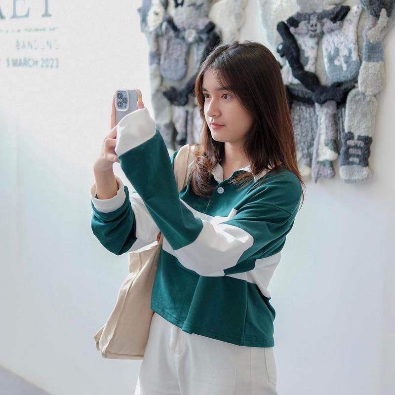 SALMA Atasan Tshirt  Kaos Polo Crop Babyterry Panjang Wanita 2
