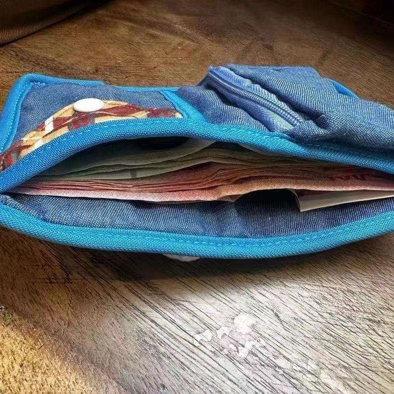 Ví Vải Bố, Thiết Kế Dễ Thương, Kiểu Ngắn, Có Khóa Kéo, Gấp Nhỏ Chất Liệu Denim Và Vải Nhung Kẻ, Ngăn Đựng Thẻ, ví đựng tiền Xu Ví Cầm Tay Hoạt Hình, Năm 2024 7