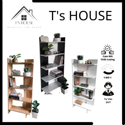 Kệ Sách Gỗ Lắp Ghép Đa Năng- Kệ Góc Tường 5 Tầng Gỗ MDF Nhiều Màu Standing