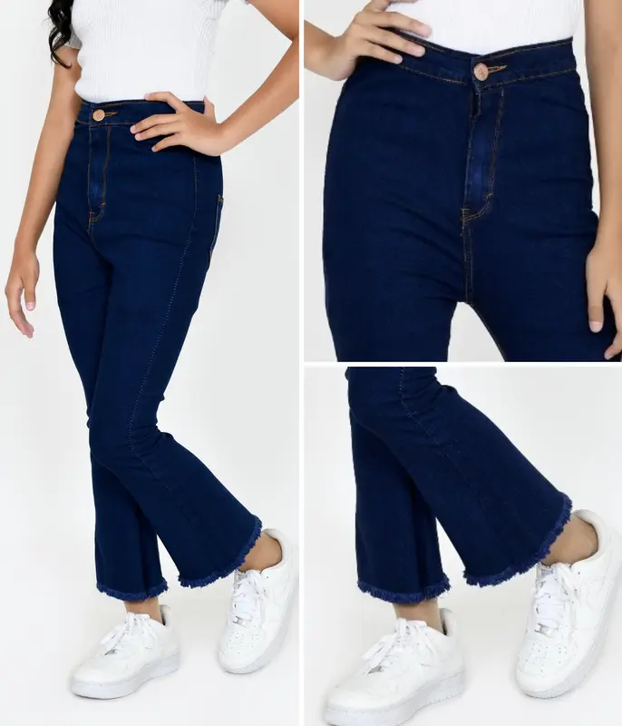 YAOSHI -Jeans anak wanita - Highwaist Cutbray Rawis Anak Tanggung  size 24 - 26 Pinggang Tinggi Jeans Fashion Katun 2
