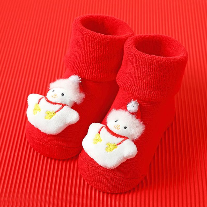 Vớ Giáng sinh cho trẻ em, dành cho bé gái và bé trai, có người tuyết, ông già Noel, và nai sừng tấm, thiết kế cây thông Noel, chống trượt, dễ thương và thoải mái, thích hợp cho trẻ mới biết đi, tất đi trong nhà 4