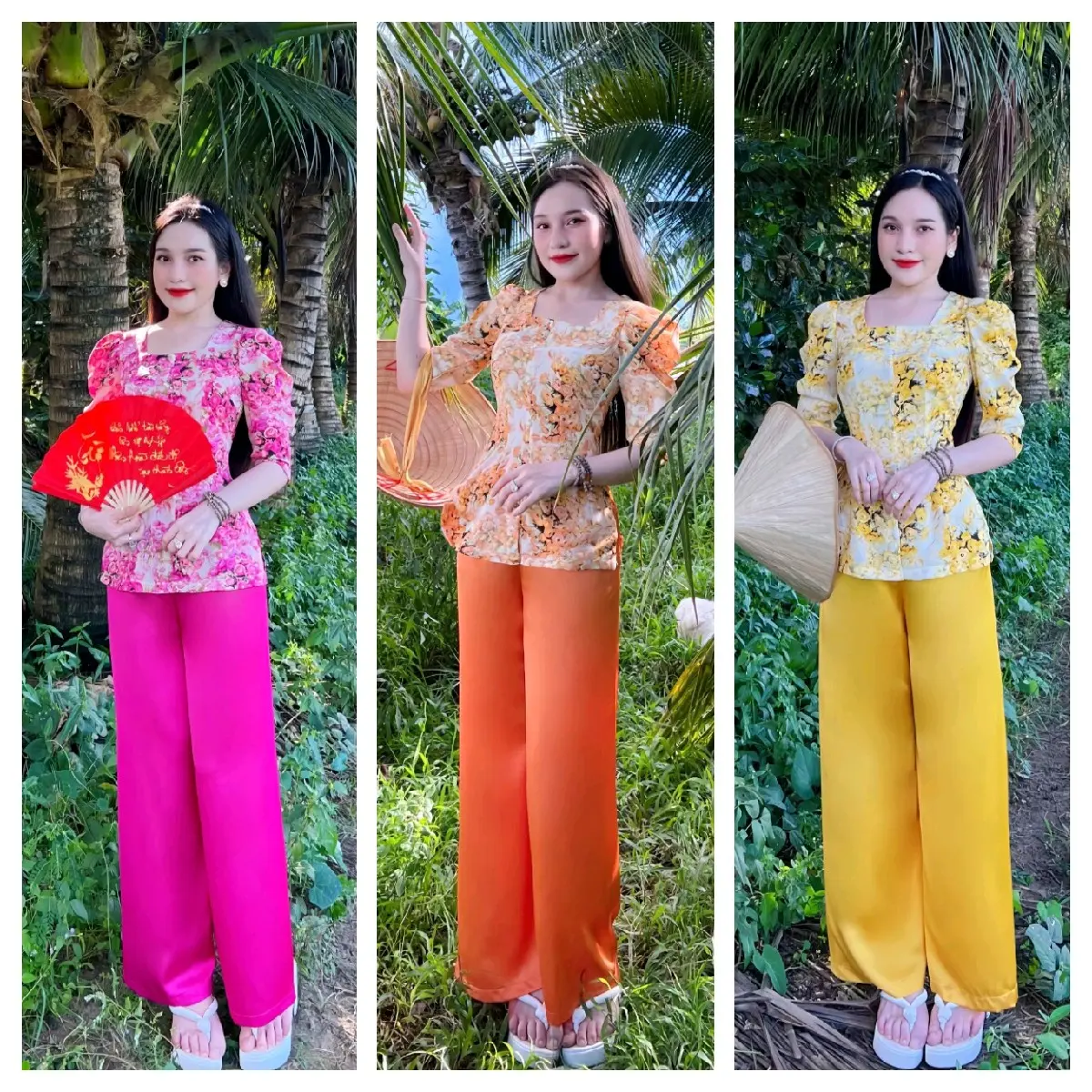BỘ BÀ BA CỔ VUÔNG NÚT NGỌC CHẤT VẢI MANGO ĐỦ SIZE TỪ 40-70KG Áo Top