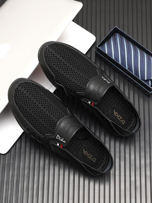Men's Casual Hollow Out Design Slip on Flat Shoes, Fashionable Breathable Comfortable Soft Sole Shoes, All-match Commuter Shoes for Work & Daily Wear, Boy 0