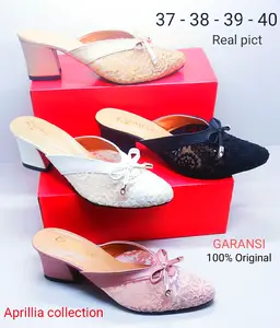 Aprilia sandal sepatu wanita hak tinggi/sendal bustong brukat pesta hak tahu 5cm/heels pesta wanita terbaru kekinian bisa cod/sandal kondangan wanita pesta/silp on sandal wanita anti licin weeding shoes