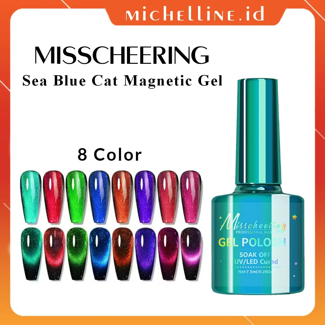 Misscheering Sea Blue Cat  Eye Magnetic Gel Nail Polish Art Kuku