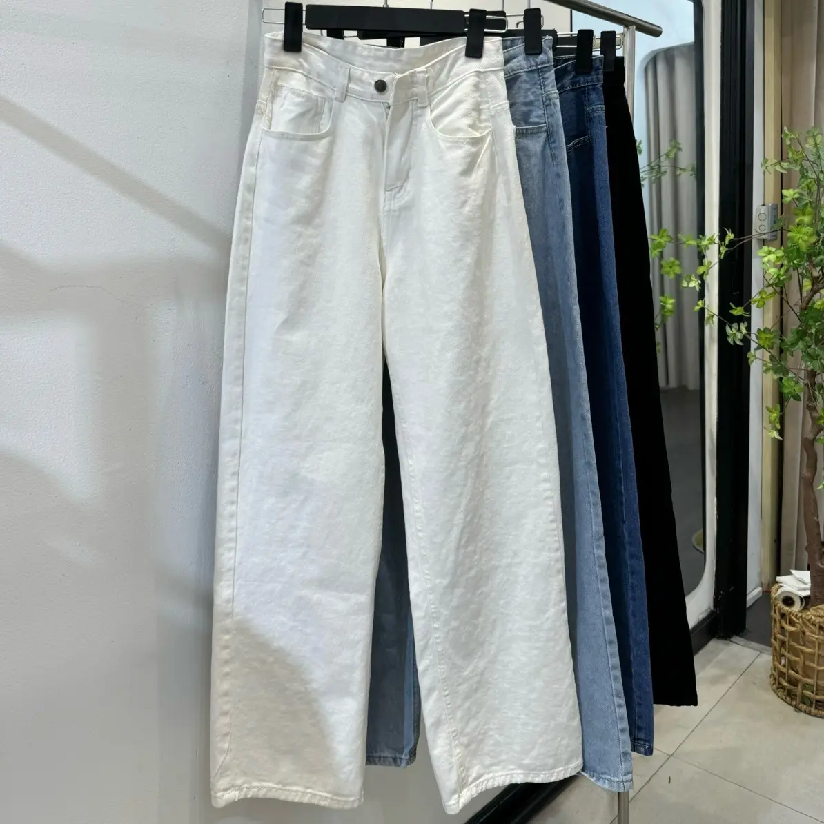 Quần Jeans Trơn Ống Suông Dáng Dài