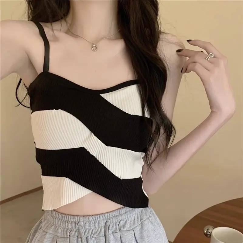 Fashion matching color knitted top chest vest female summer wear a design sense of beautiful back underwear bottom halter top