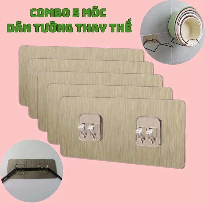 Combo 5 Miếng Dán Tường Loại Dán Đôi, Miếng Dán Thay Thế Kệ Nhà Tắm, Kệ Đựng Bàn Chải móctreotường gia do moc treo mocino x nhựa ban công moc treo