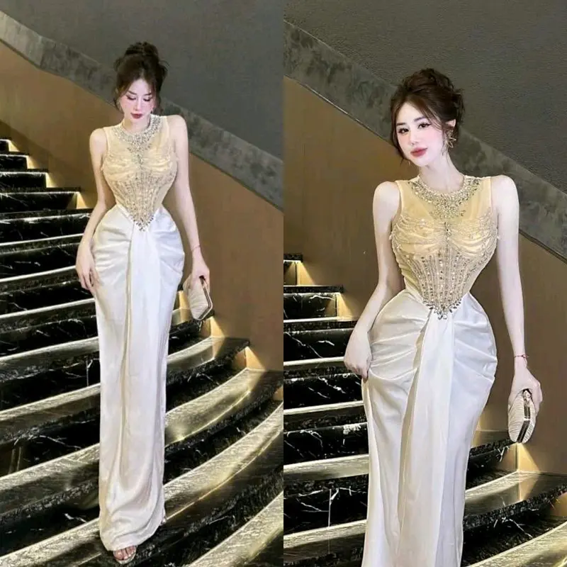 đầm body dài đính đá xếp hong dự tiệc 7