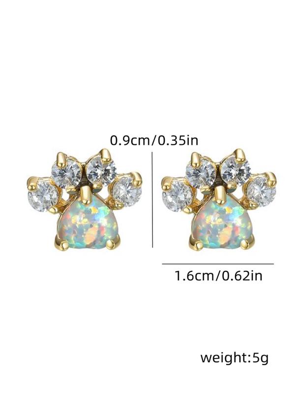 Women's Elegant Rhinestone Decor Stud Earrings, 1 Pair Exquisite Trendy Cat Paw Design Stud Earrings, Fashionable Luxury Jewelry for Women & Girls for Daily & Party Decor 5
