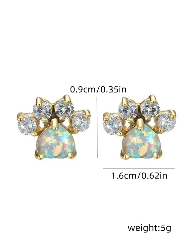Women's Elegant Rhinestone Decor Stud Earrings, 1 Pair Exquisite Trendy Cat Paw Design Stud Earrings, Fashionable Luxury Jewelry for Women & Girls for Daily & Party Decor 3