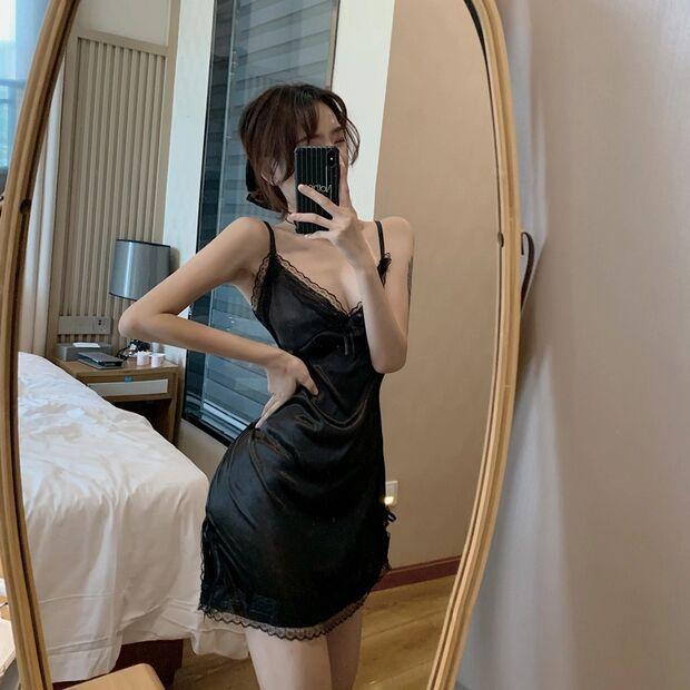 Product Introduction of 2024 new women's temperament holder sexy lace edge holder night gown female summer thin section tie pajamas private homewear pajamas Loungewear Nightwear 5