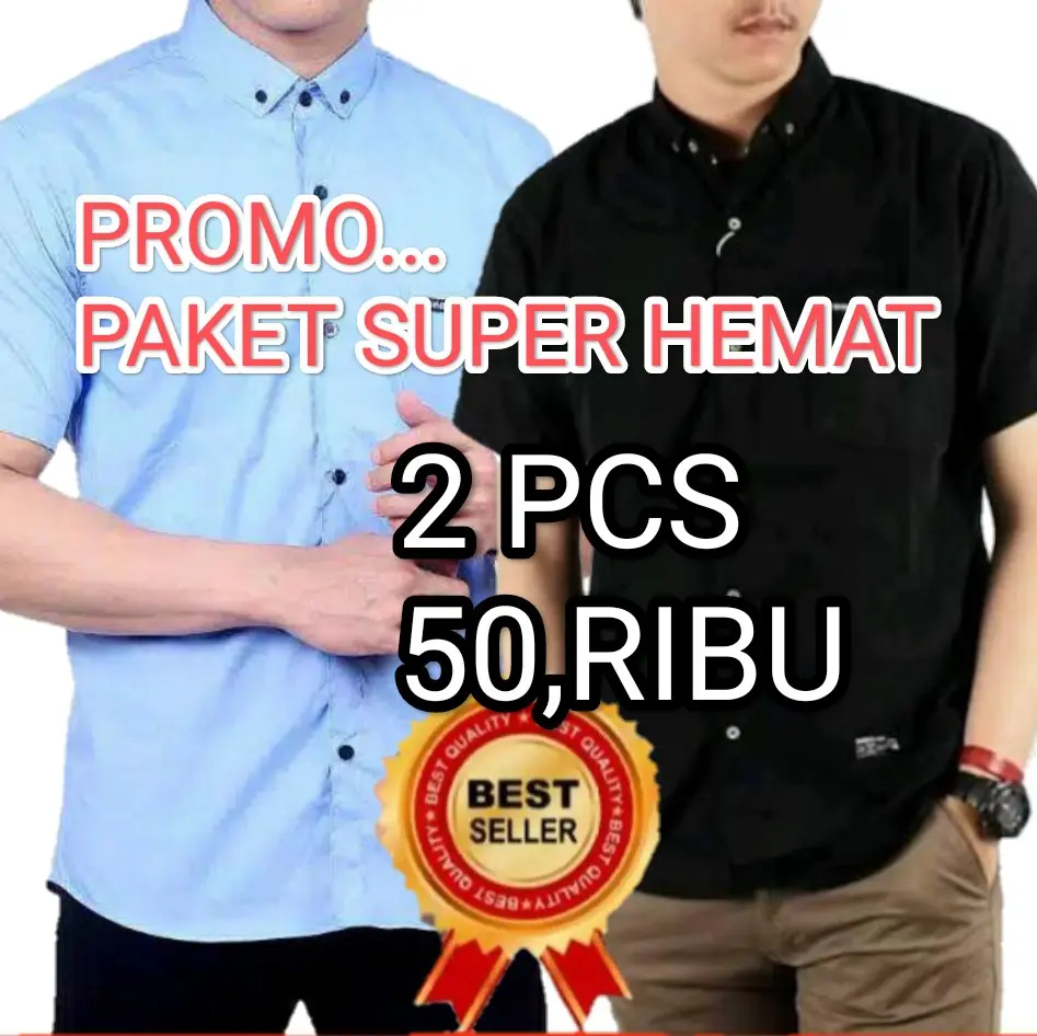 PAKET 2PCS CUMA 50 RIBU KEMEJA POLOS PRIA LENGAN PENDEK KATUN Putih