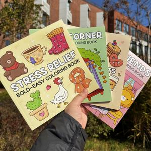 Cartoon Pattern Coloring Book, 1/2/4 Counts/set Stress Relief Coloring Book, Kill Time Graffiti Painting Drawing Art Book, Art Supplies for Adults & Teens